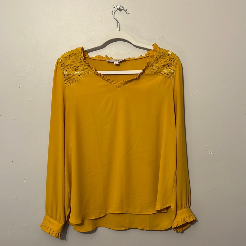 Womens LOFT Yellow Medium Blouse
